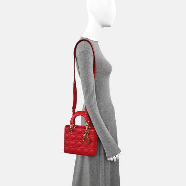 Lady Dior Small Cannage Lambskin Red