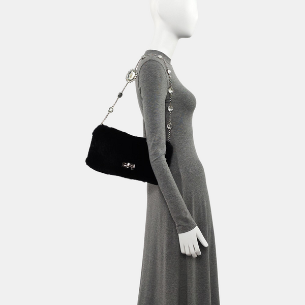 Rabbit Fur Shoulder Bag Black