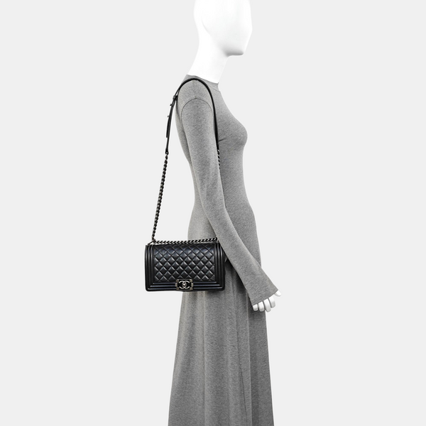 BOY CHANEL Medium Quilted Calfskin Black