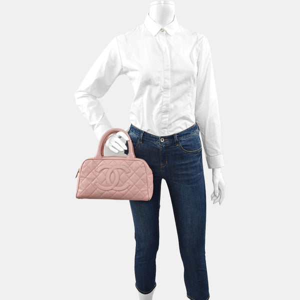BOWLER Quilted Grained Calfskin Pink