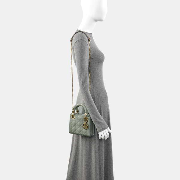 Lady Dior Mini Cannage Patent Leather Green
