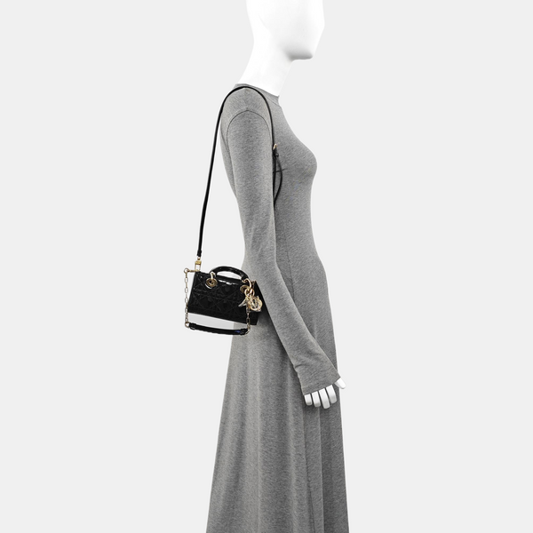 Lady Dior Super Mini Cannage Patent Leather Black