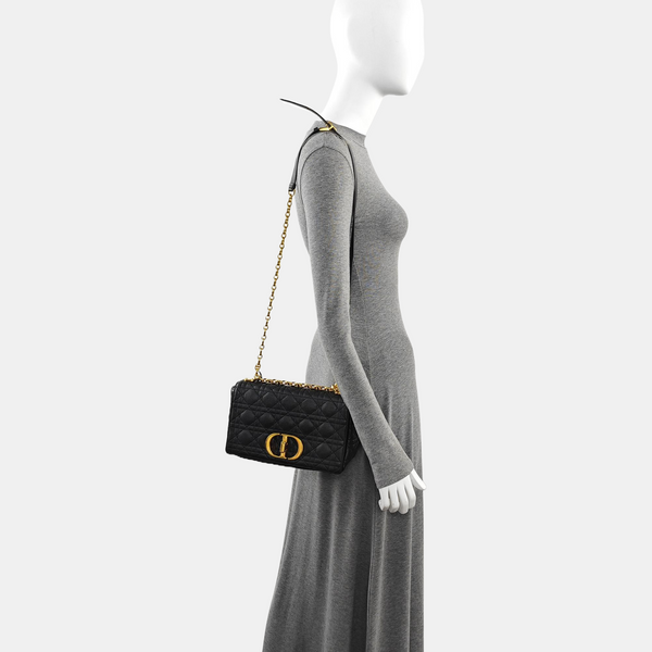 Authenticated pre-owned Dior Caro Medium Quilted Calfskin Black - Shoulder Bag at Looply