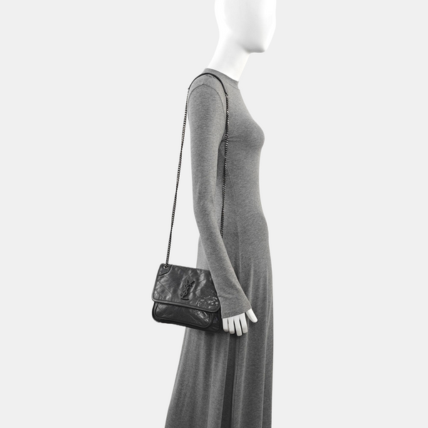 NIKI Small Chevron Calfskin Gray