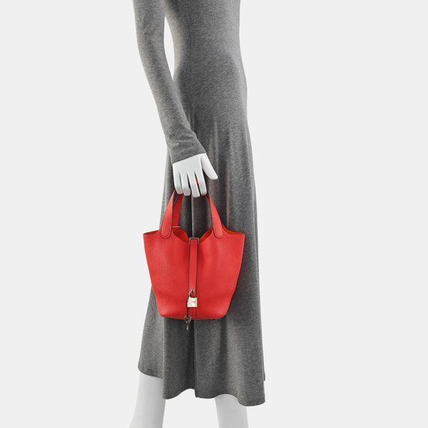 Authenticated pre-owned Picotin Lock 18 Clemence Red - Bucket Bag at Looply
