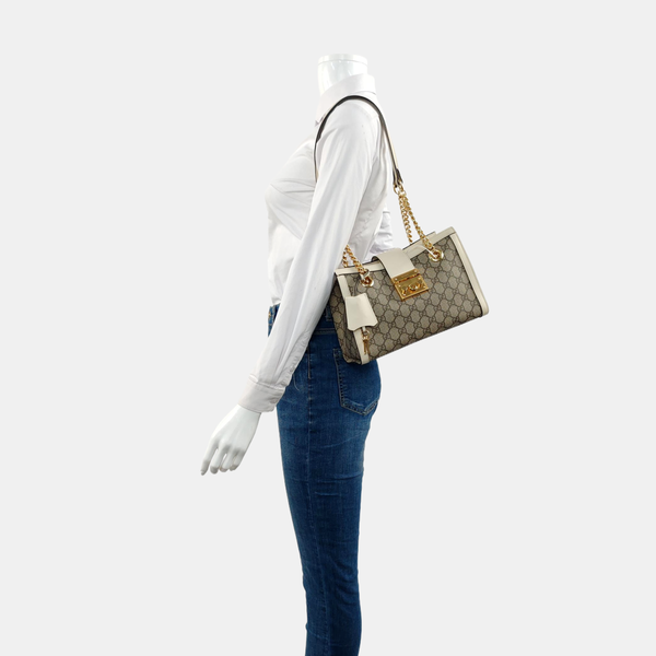 Padlock Small Monogram Coated Canvas Beige