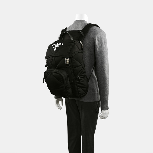 Quilted Nylon Backpack Black