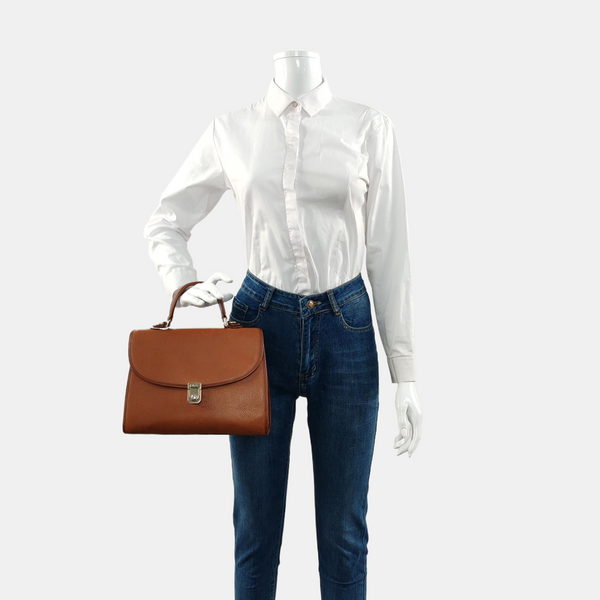 Calfskin Top Handle Bag Brown