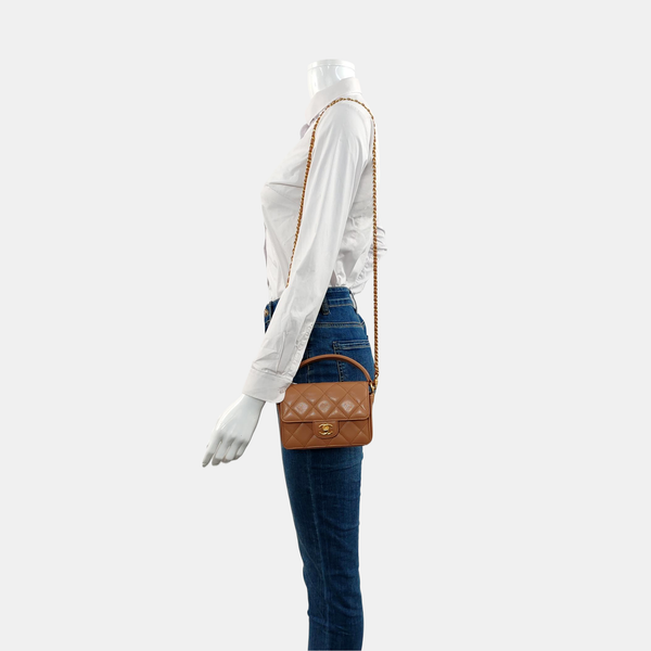 Authenticated pre-owned CLASSIC FLAP Mini Quilted Grained Calfskin Beige - Shoulder Bag at Looply