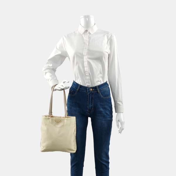 Nylon Tote Bag Beige