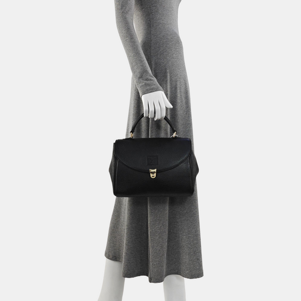Calfskin Top Handle Bag Black