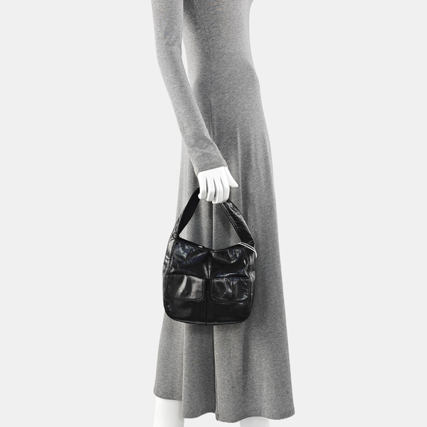 Patent Leather Top Handle Bag Black