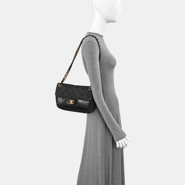 Quilted Canvas Shoulder Bag Black