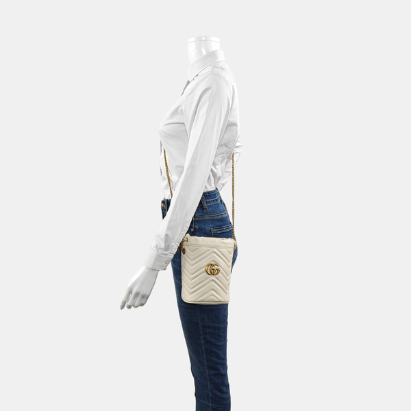GG Marmont Mini Quilted Calfskin White