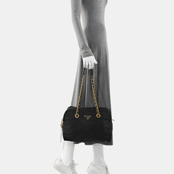 Chain Tote Quilted Nylon Black
