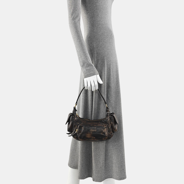 Lambskin Top Handle Bag Brown