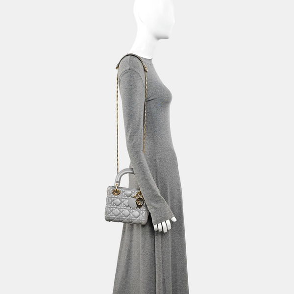 Lady Dior Mini Cannage Lambskin Silver