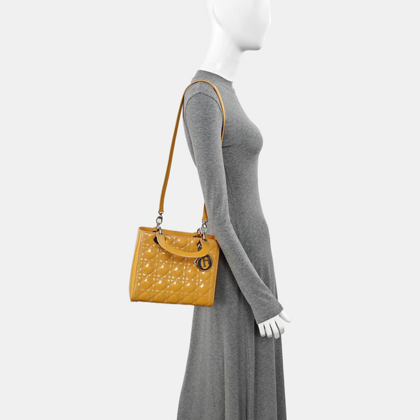 Lady Dior Medium Cannage Patent Leather Yellow