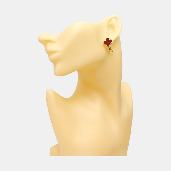 Vintage Alhambra 18k Gold Red Stud Earrings