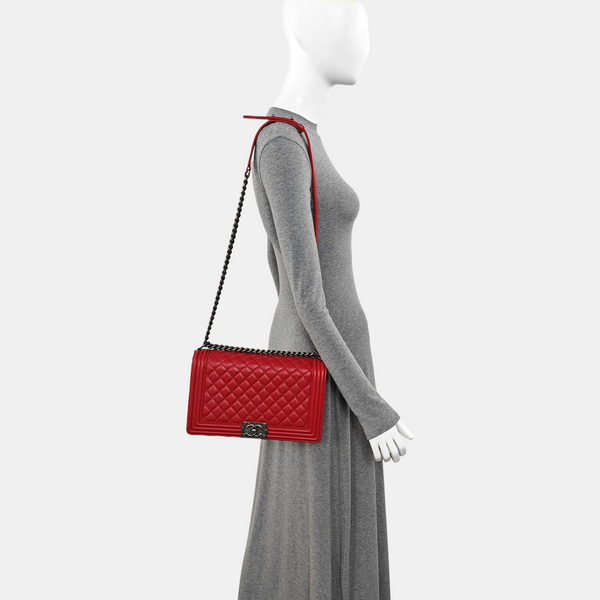 BOY CHANEL Large Quilted Calfskin Red
