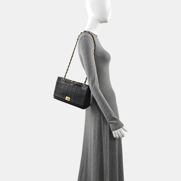 Quilted Grained Calfskin Shoulder Bag Black