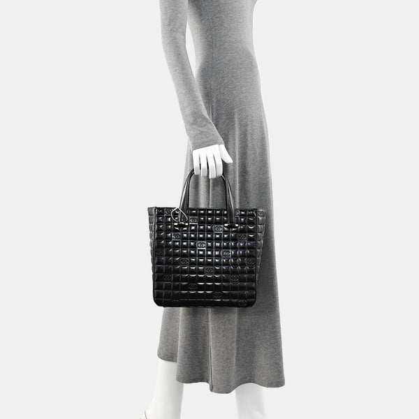 Quilted Patent Leather Tote Bag Black
