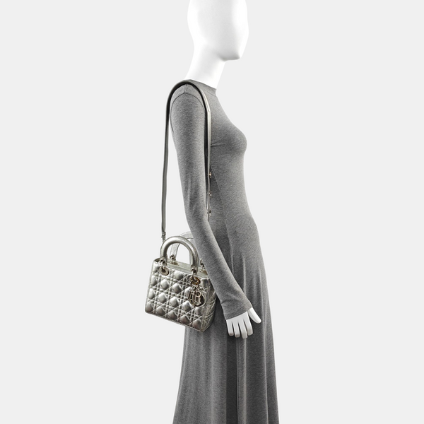 Lady Dior Small Cannage Calfskin Silver