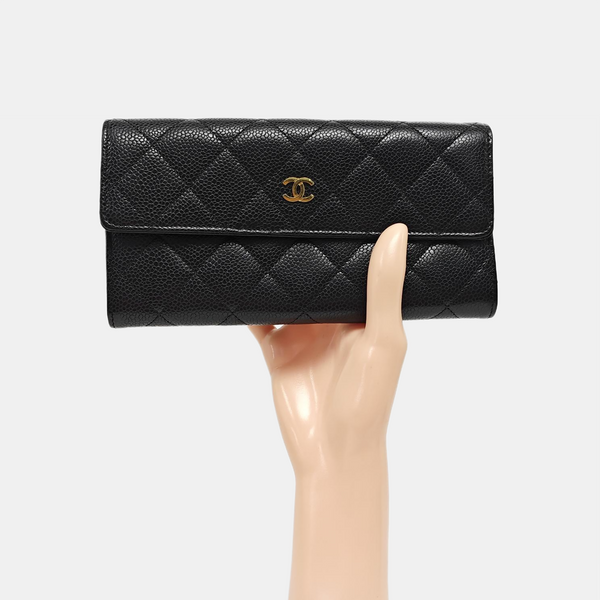 Quilted Grained Calfskin Wallet Black
