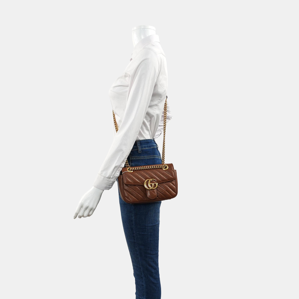 GG Marmont Small Quilted Calfskin Brown