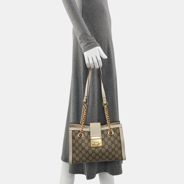 Padlock Small Monogram Coated Canvas Beige