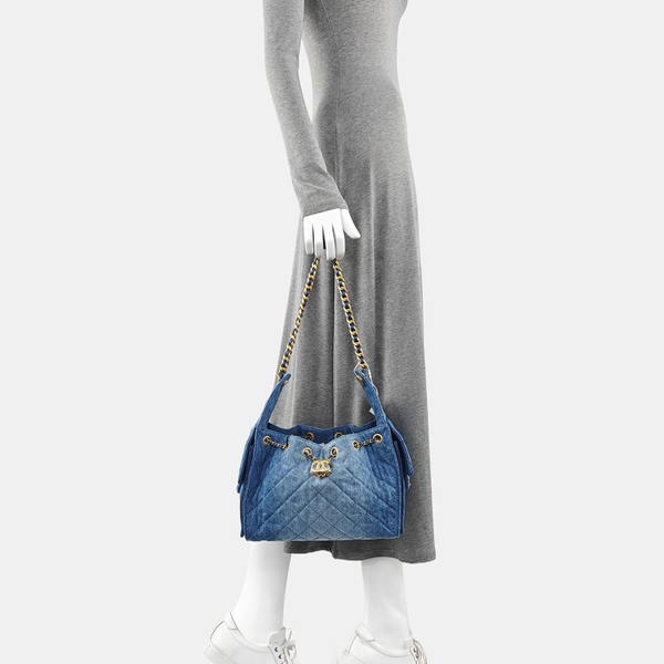 CHANEL 25 Small Quilted Suede Blue
