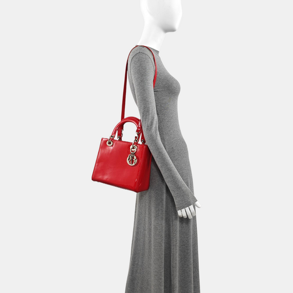 Lady Dior Medium Patent Leather Red