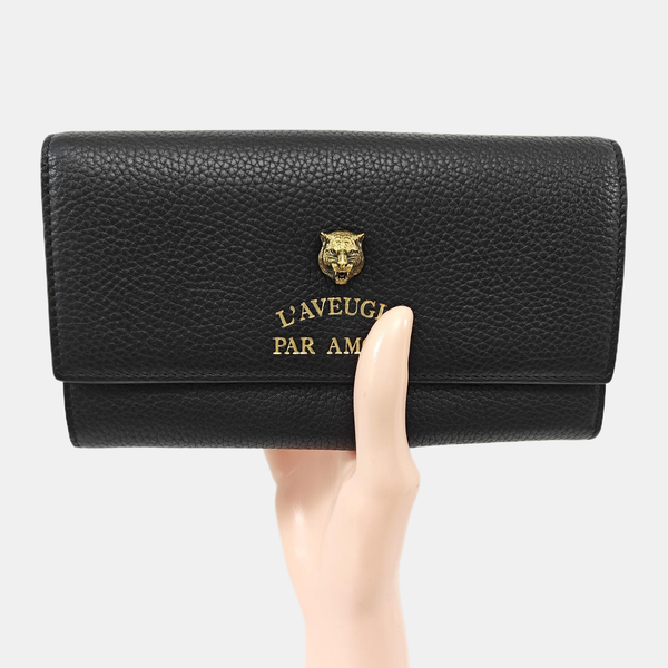 Animalier Calfskin Black Wallet