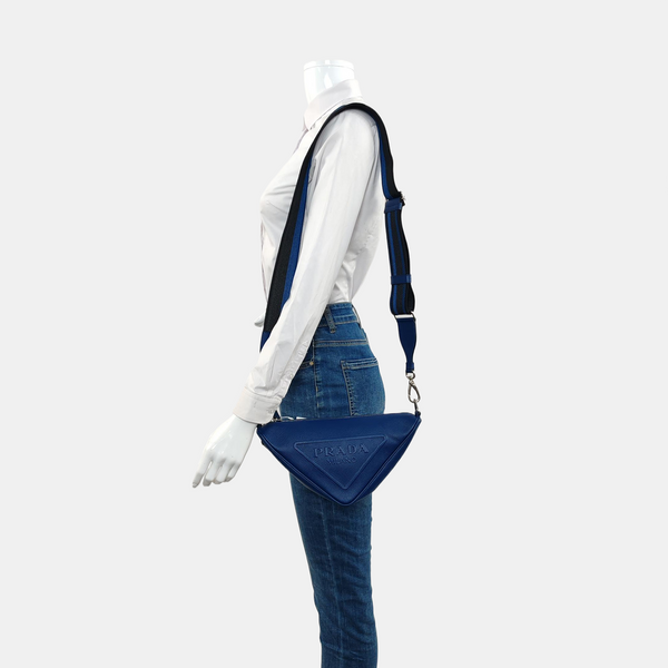 Authenticated pre-owned Triangle Calfskin Blue - Crossbody Bag at Looply