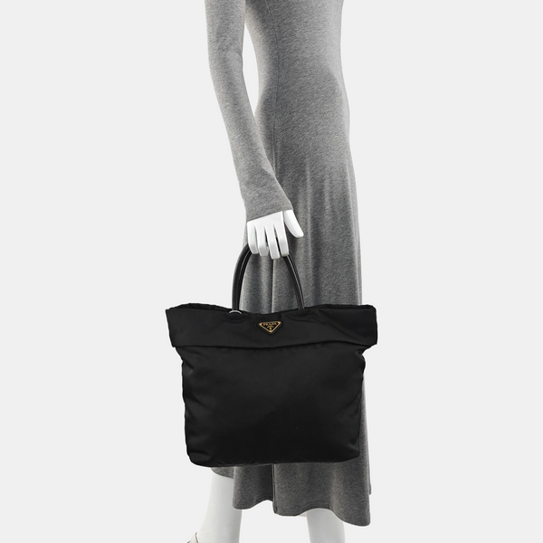 Nylon Top Handle Bag Black