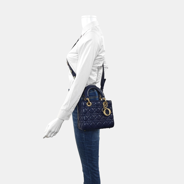Authenticated pre-owned Lady Dior Small Cannage Lambskin Blue - Tote Bag at Looply