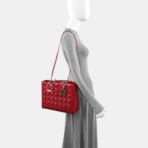 Lady Dior Large Cannage Patent Leather Red