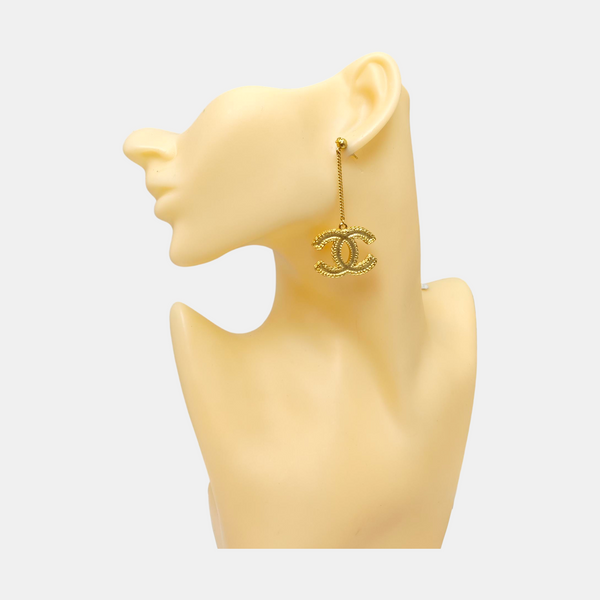 CC Logo Metal Gold Stud Earrings