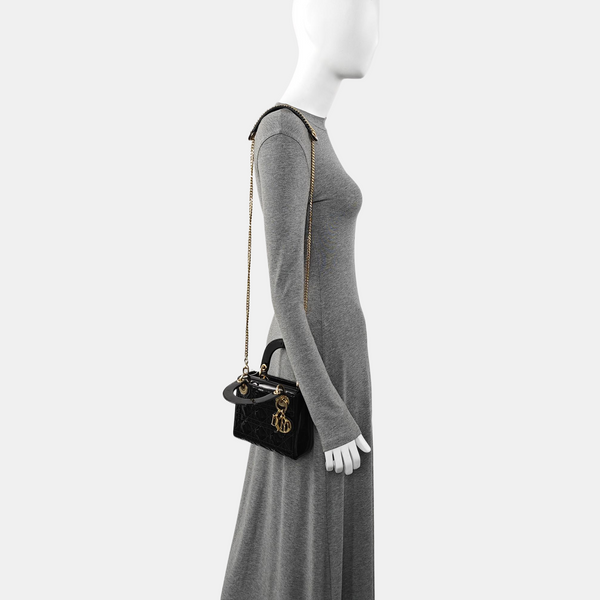 Lady Dior Mini Cannage Patent Leather Black