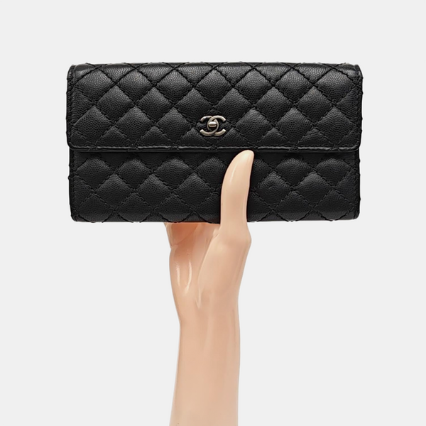 Quilted Grained Calfskin Wallet Black