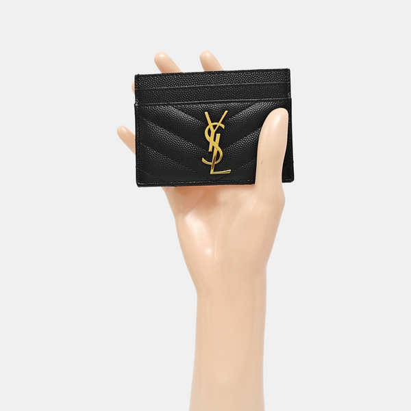 MONOGRAM Chevron Calfskin Black Card Holder