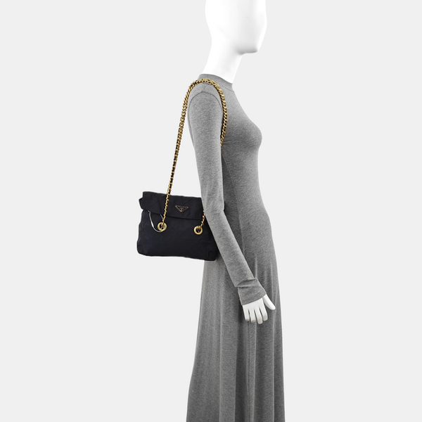 Quilted Nylon Shoulder Bag Blue