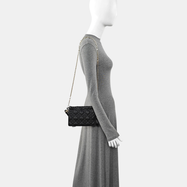 Cannage Lambskin Shoulder Bag Black