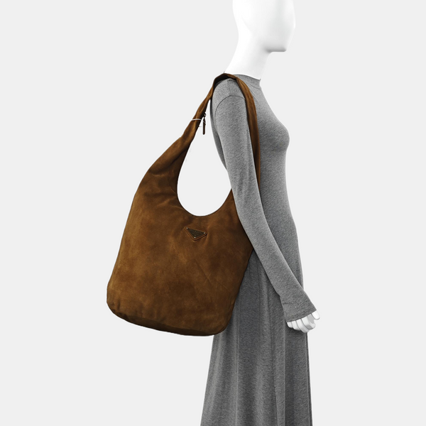 Suede Top Handle Bag Brown