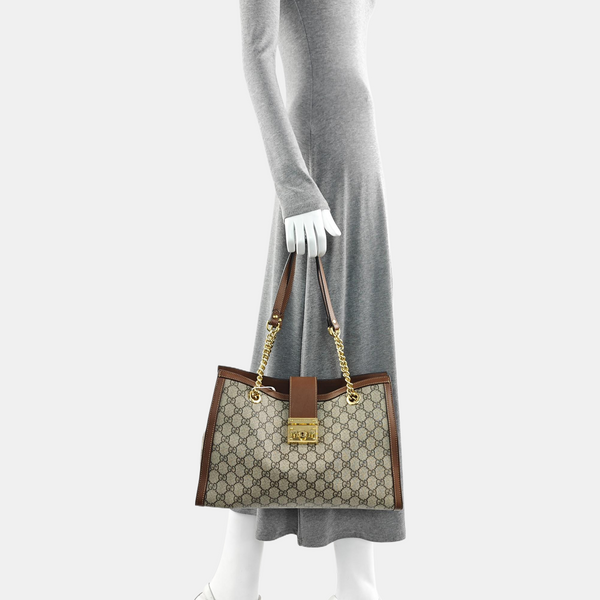 Padlock Medium Monogram Coated Canvas Beige