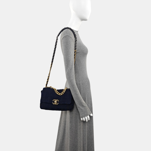 CHANEL 19 Small Quilted Fabric Blue