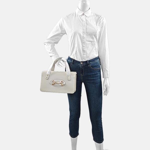Authenticated pre-owned Horsebit 1955 Calfskin White - Top Handle Bag at Looply