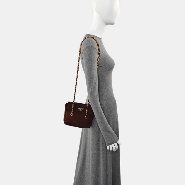 Quilted Suede Shoulder Bag Brown