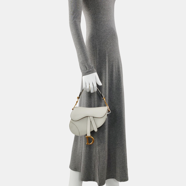 Authenticated pre-owned Saddle Mini Calfskin White - Top Handle Bag at Looply