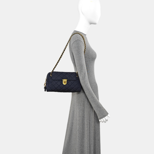Quilted Nylon Shoulder Bag Blue